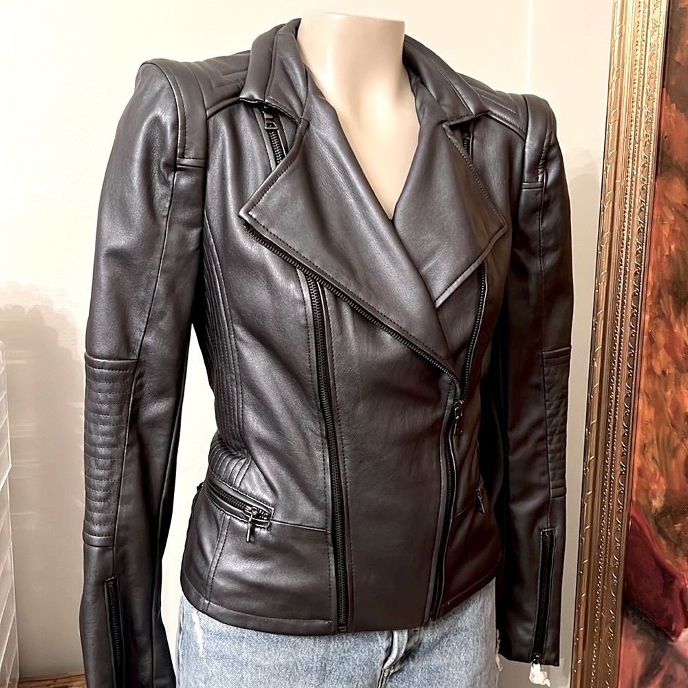 NWT! Cache Pewter Faux Leather Jacket
